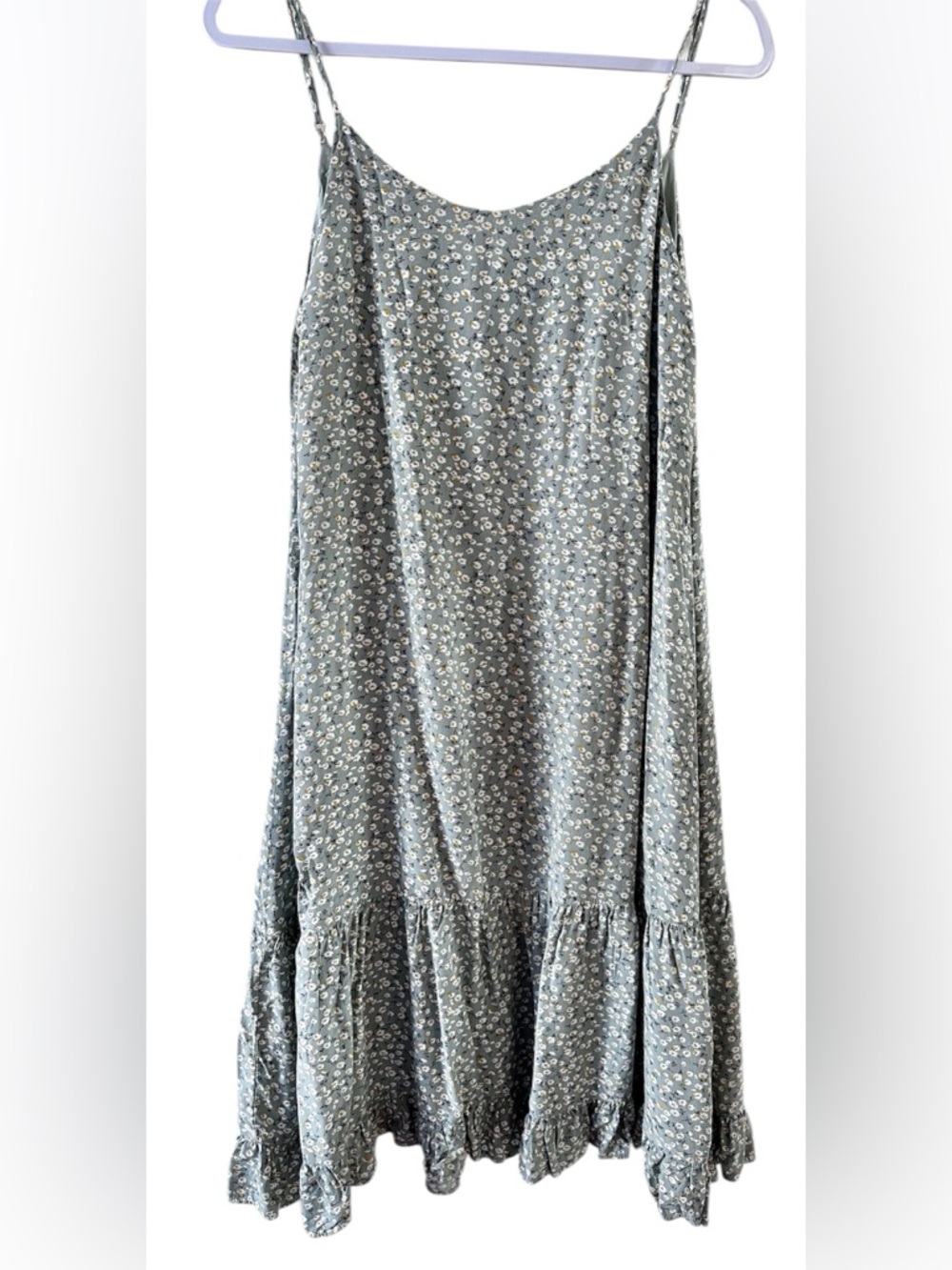 Sage Green Floral Slip Dress Women’s Size M | Feminine Summer Tiered Mini Dress